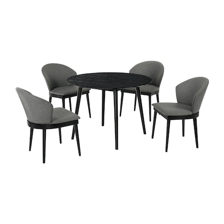 Armen Living Arcadia and Juno 42" Round Charcoal and Black Wood 5 Piece Dining Set SETARDI5JNBLCH42